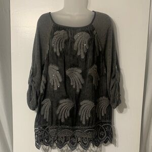 Chic Gray Women's Blouse with Embroidered Details